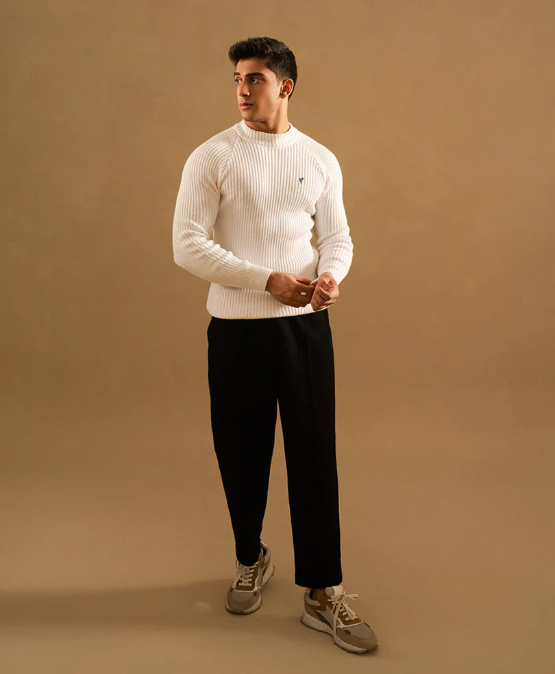 White Knit Mock Neck Sweater